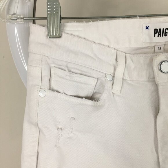 PAIGE Crisp White Destroyed Distressed HOXTON ANKLE 5 Pocket Logo Hardware Jeans - Picture 5 of 16